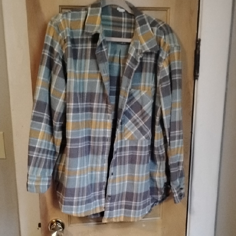 aerie Plaid Flannel Shirt in Yellow, Blue & Gray
